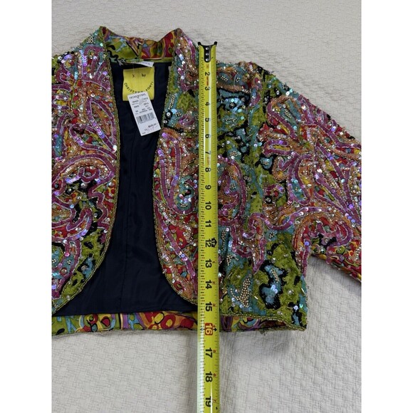 Henri Bendel x Christyne‎ Forti Beaded Sequin Bolero Jacket Colorful Silk 10 NYE - Picture 15 of 15